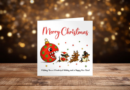 Funny Dachshund Christmas Card – Cute Festive Sausage Dogs Christmas Card