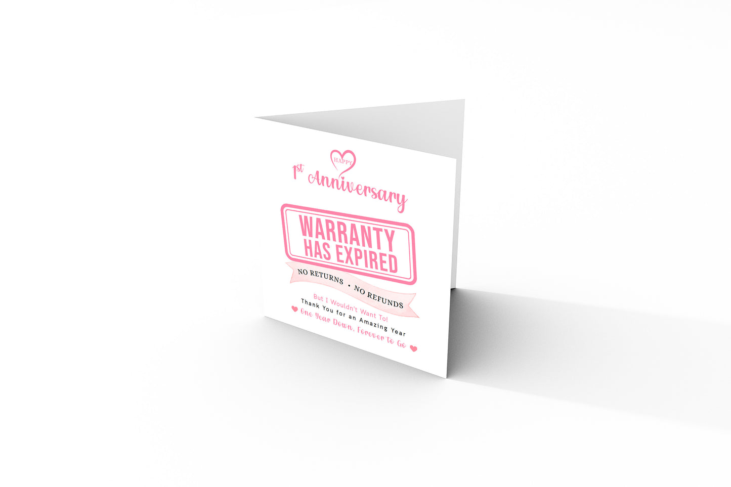 Funny 1st Anniversary Card- Warranty Has Expired - First Wedding Anniversary Card – No Returns No Refunds Joke Card for Wife, Husband, Her, Him, Relationship Milestones - Pink Envelope Included
