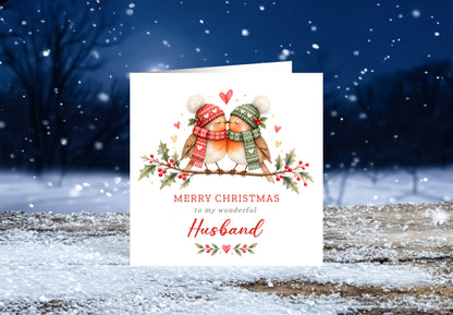 Cute Robin Couple Christmas Card for Husband – Merry Christmas My Wonderful Husband