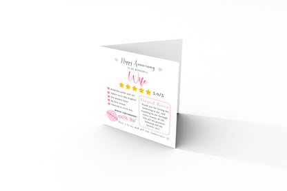 Funny Anniversary Card for Her - 5 Star Review Anniversary Card for Wife, Wedding, Dating, Relationship Milestones 1st, 2nd, 3rd, 5th, 10th, 20th 30th - Pink Envelope Included