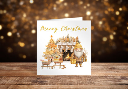 Golden Christmas Card for Kids – Santa & Reindeer