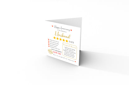 Funny Anniversary Card for Him - 5 Star Review Anniversary Card for Husband, Wedding, Dating, Relationship Milestones 1st, 2nd, 3rd, 5th, 10th, 20th 30th - Kraft Envelope Included
