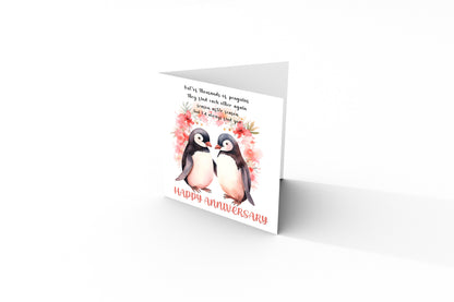 Romantic Penguin Couple Anniversary Card for Wedding, Dating, Relationship Milestones 1st, 2nd, 3rd, 5th, 10th, 20th 30th - For Him, Her, Wife, Husband, Couples - Red Envelope Included