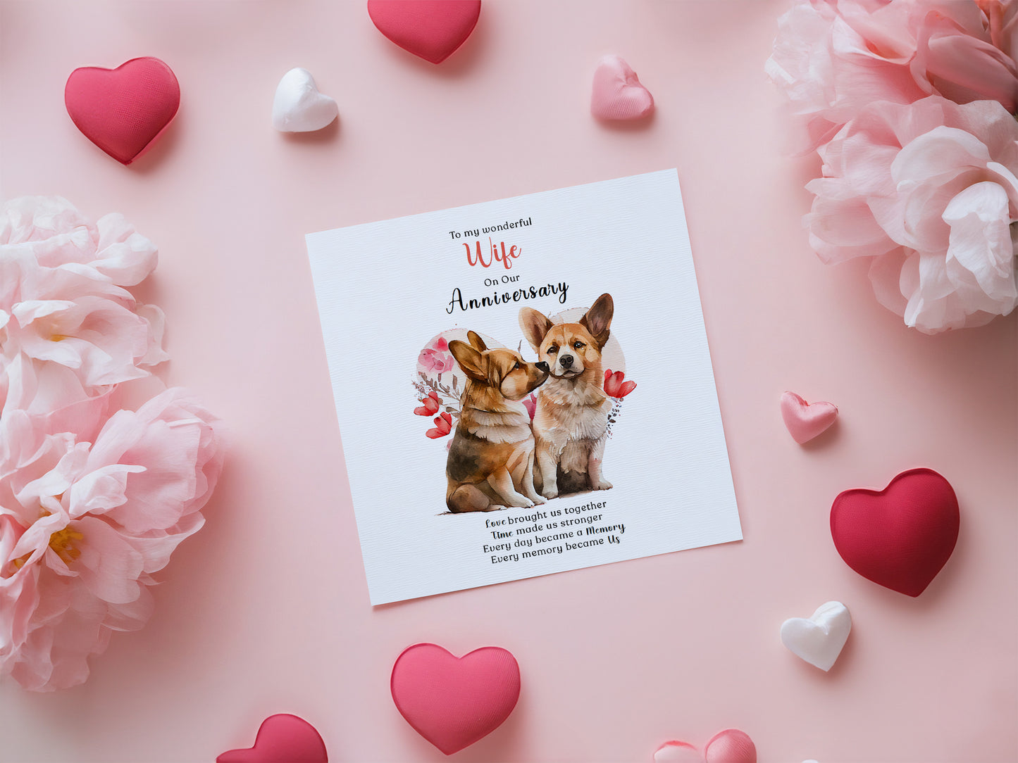 Cute Corgi Dog Anniversary Card for Her - Romantic Anniversary Card for Wife, Wedding, Dating, Relationship Milestones 1st, 2nd, 3rd, 5th, 10th, 20th 30th - Kraft Envelope Included