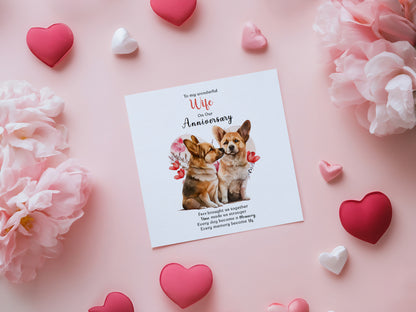 Cute Corgi Dog Anniversary Card for Her - Romantic Anniversary Card for Wife, Wedding, Dating, Relationship Milestones 1st, 2nd, 3rd, 5th, 10th, 20th 30th - Kraft Envelope Included