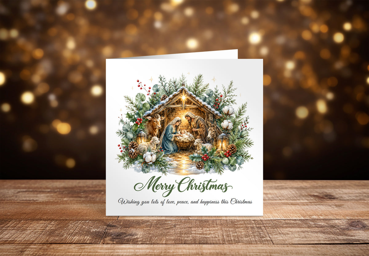 Religious Christmas Card – Nativity Scene & Christmas Blessings 🎄🕊️