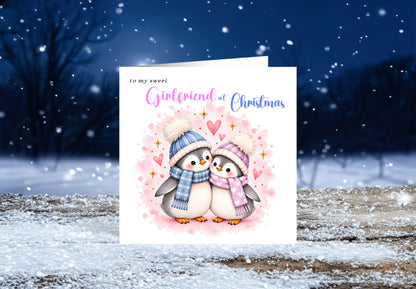 Merry Christmas Card for Girlfriend  – Cute Penguin Couple Christmas Card