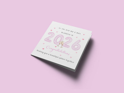 2026 New Mr & Mrs Wedding Card – Pink 2026 Champagne Toast Design – Congratulations Card for Newlyweds – Pink Envelope Included