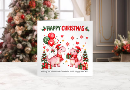 Christmas Card for Girls – Festive Dinosaurs