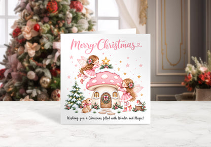 Pink Magical Fairy Christmas Card for Girls