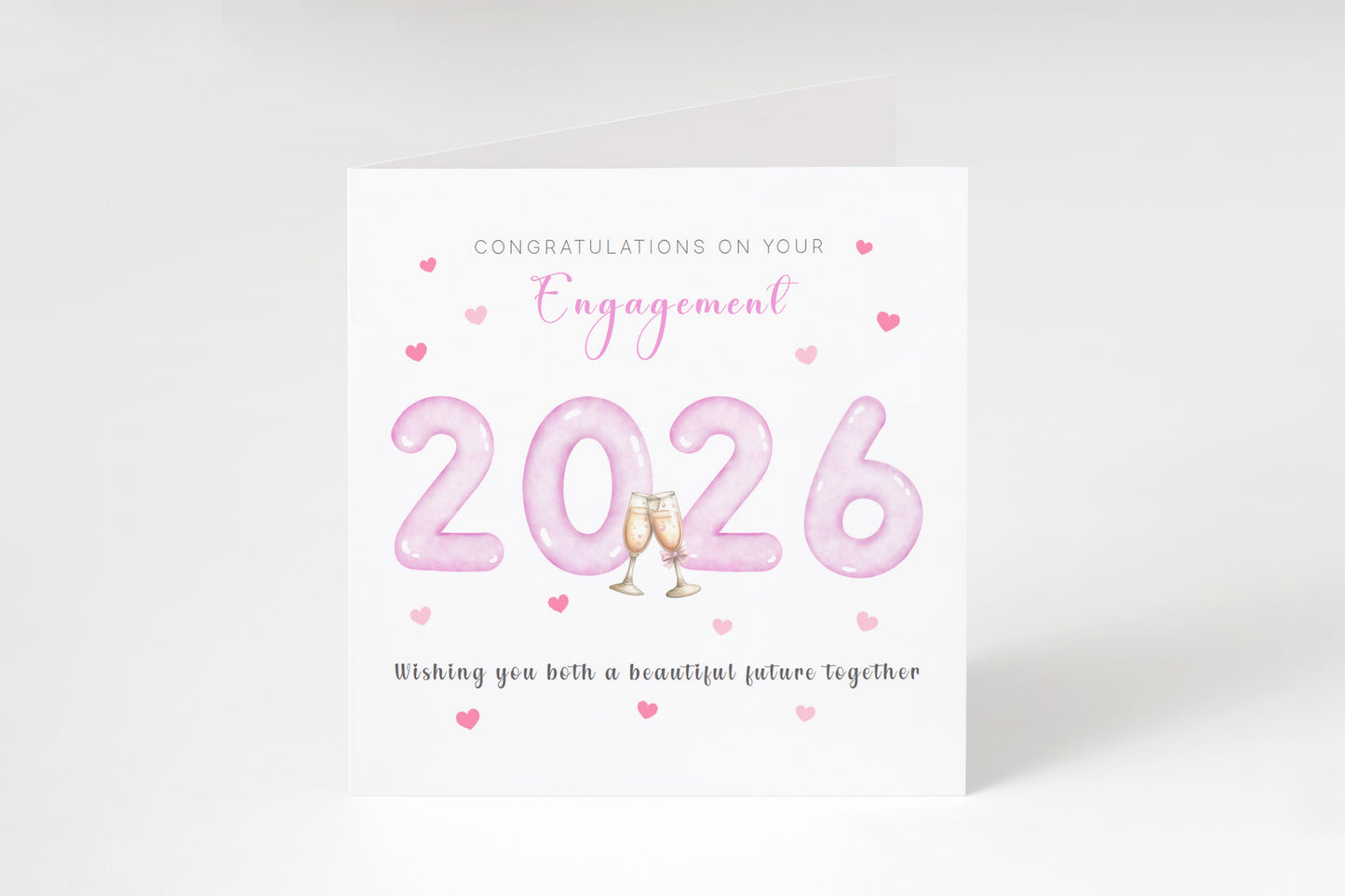 2026 Engagement Card with Champagne Toast Design - Congratulations on your Engagement Card for Newly Engaged Couples, Him or Her - Pink Envelope Included
