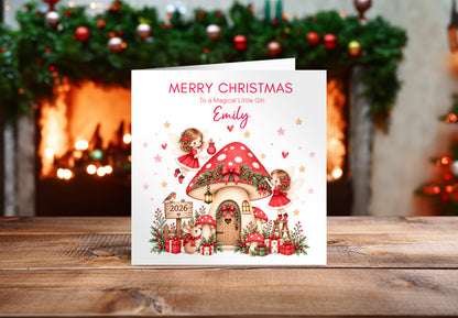 Personalised Red Magical Fairy Christmas Card for Girls