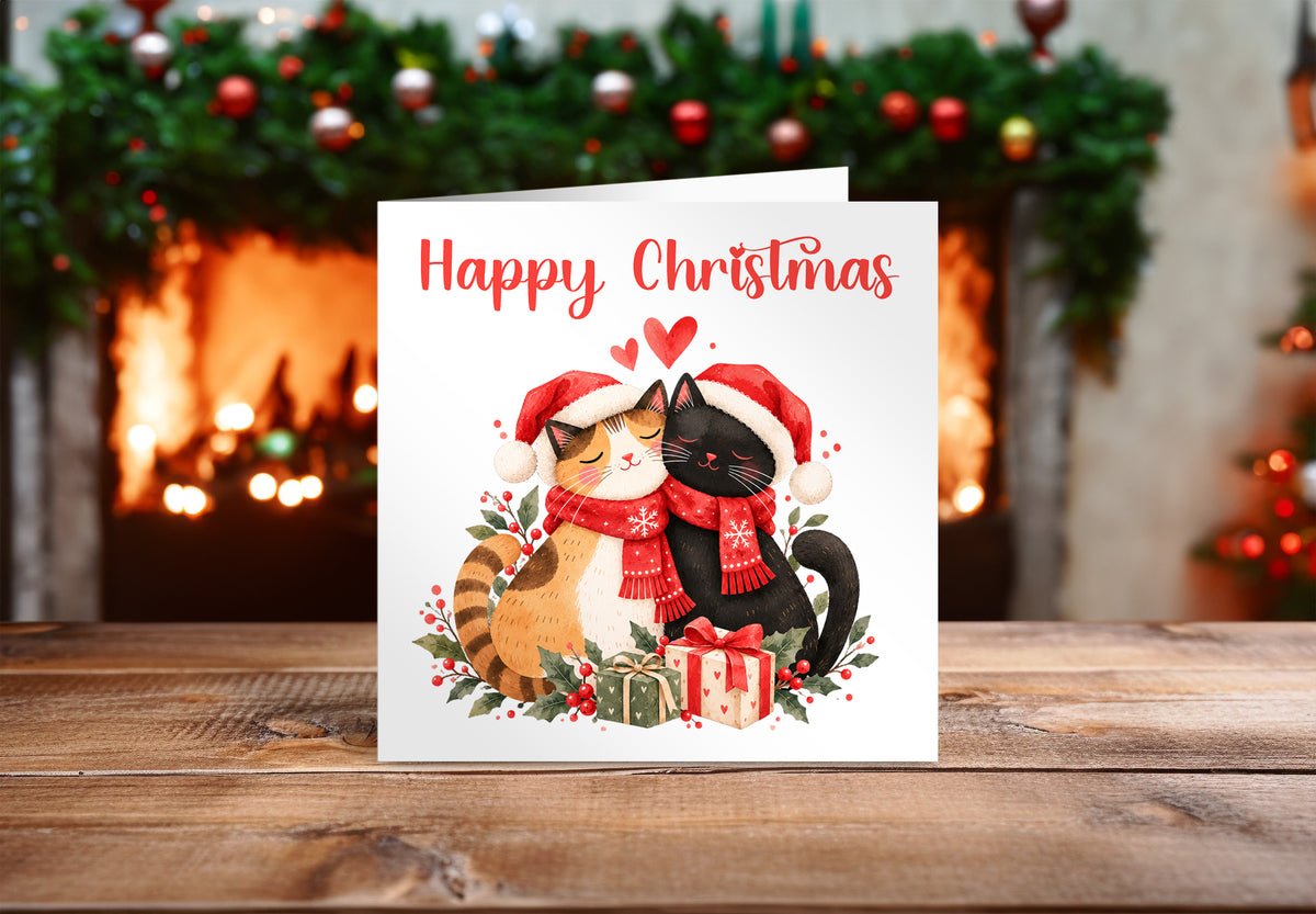 Cute Cat Christmas Card – Happy Christmas Greeting Card for Cat Lovers