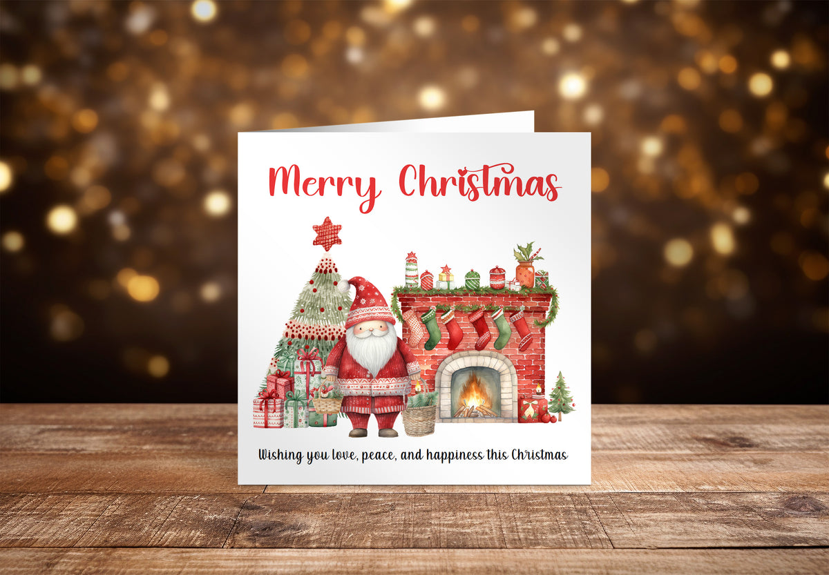 Cute Santa Christmas Greeting Card – Watercolour Festive Fireplace Design