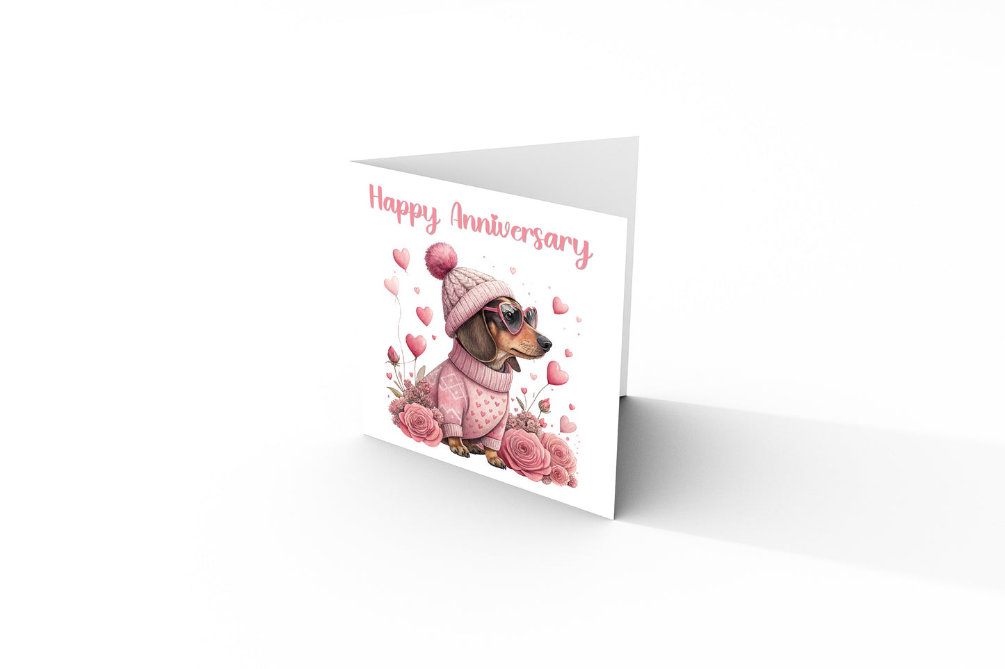 Pink Dachshund Anniversary Card - Cute Sausage Dog Design for Wedding, Dating, Relationship Milestones –1st, 2nd, 3rd, 5th, 10th, 20th - For Dog Lovers, Him, Her, Wife, Husband, Couples