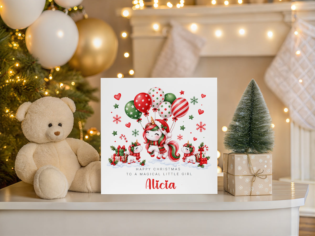 Personalised Magical Unicorn Christmas Card – Cute Christmas Card for Girls