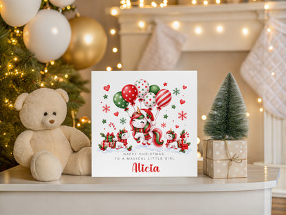 Personalised Magical Unicorn Christmas Card – Cute Christmas Card for Girls