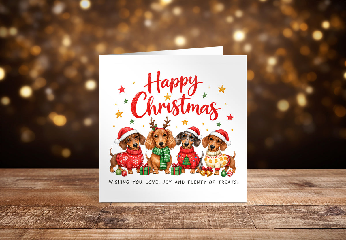 Dachshund Christmas Card for Dog Lovers – Cute Festive Sausage Dogs, Santa & Christmas Design