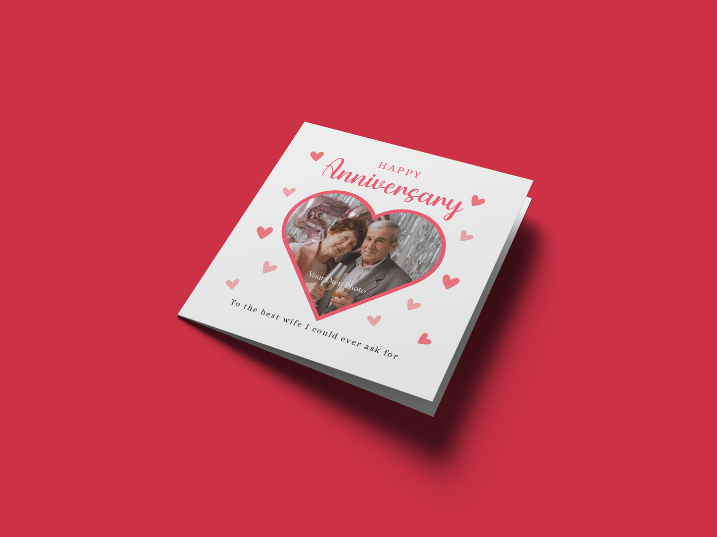 Personalised Photo Anniversary Card - Heart-shaped Photo Frame Design - Custom Message & Photo for Wedding, Dating, Relationship Milestone, Wife, Husband, Partner, Couple - Red Envelope Included