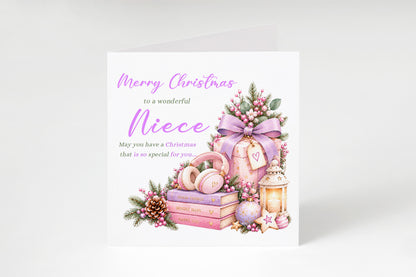 Christmas Card for Niece  – Lilac Festive Design