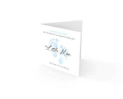 New Baby Boy Card Congratulations for Newborn Boy, Welcome To The World Card, Baby Shower for Son, Grandson, Nephew, Little One - Baby Feet Design - Blue Envelope Included