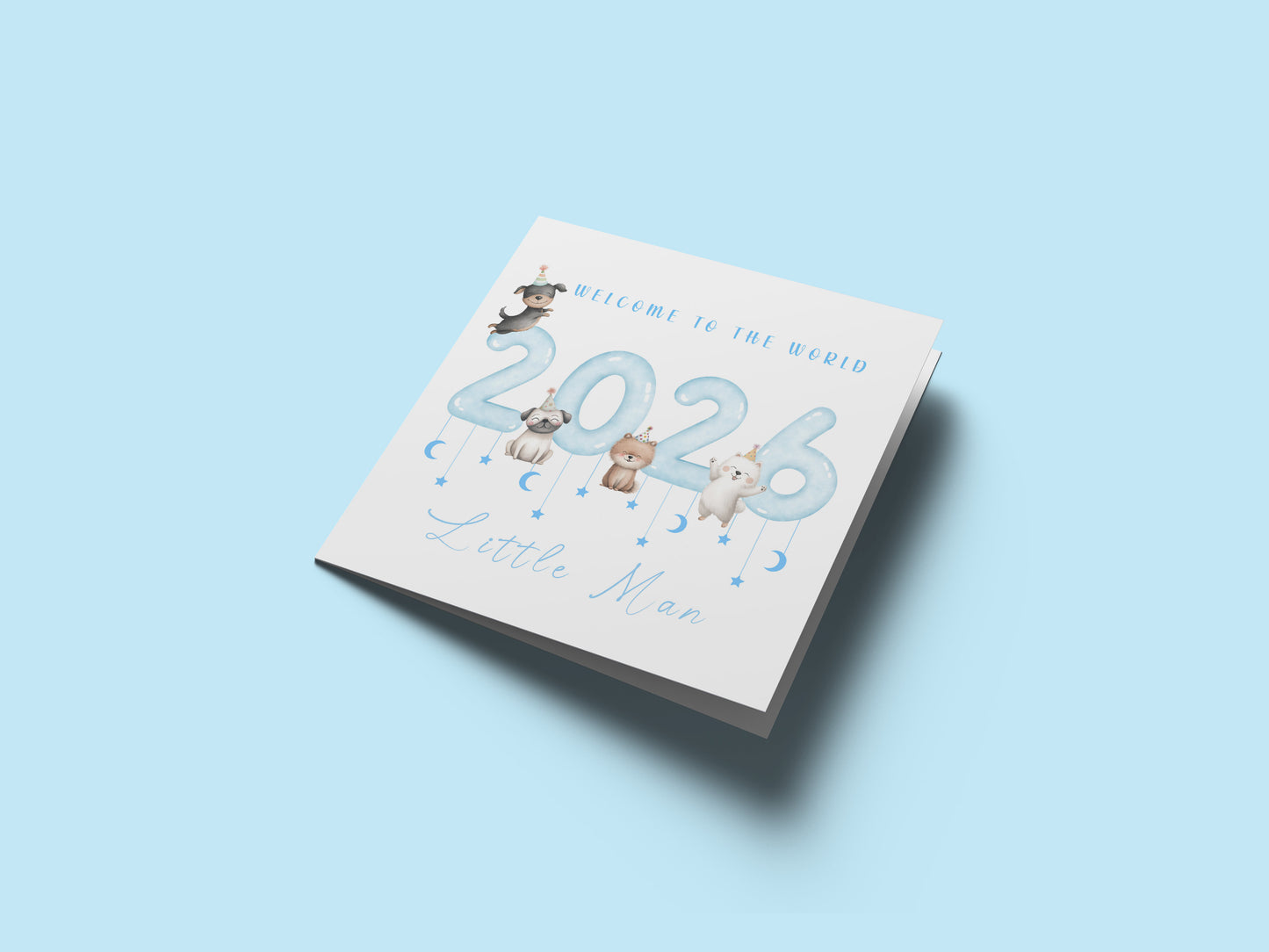 New Baby Boy Card Congratulations for Newborn Boy, Welcome To The World Card, Baby Shower Card for Son, Grandson, Nephew, Baby Boy, Little One - Cute Puppy Dogs Design - Blue Envelope Included
