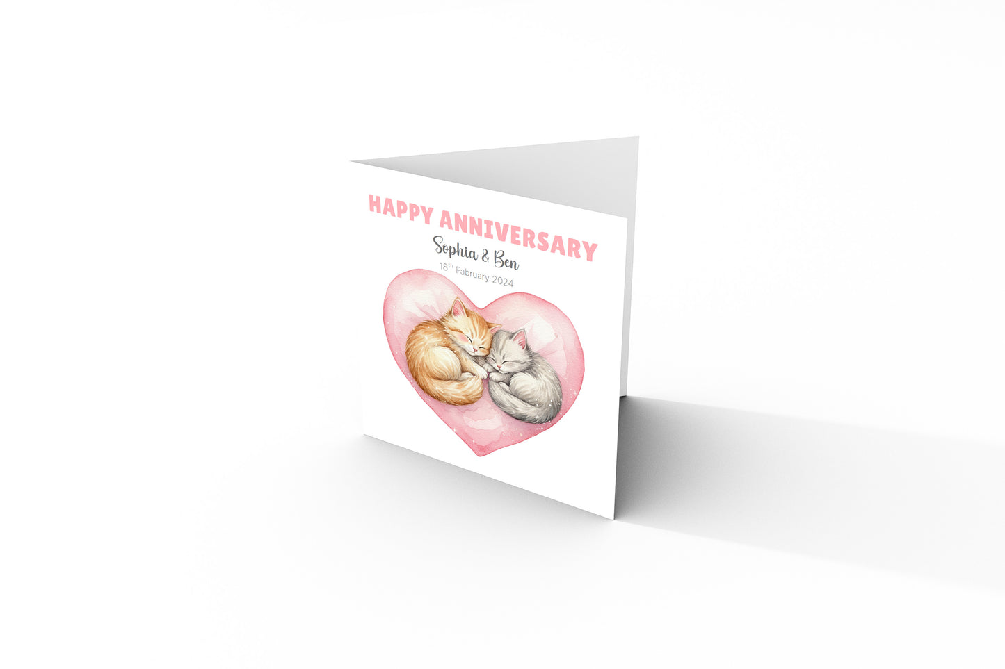 Personalised Cute Cats Anniversary Card - Custom Couple Names & Date for Wedding, 1st, 2nd,10th, 20th - For Cat Lovers, Him, Her, Wife, Husband - Pink Envelope Included