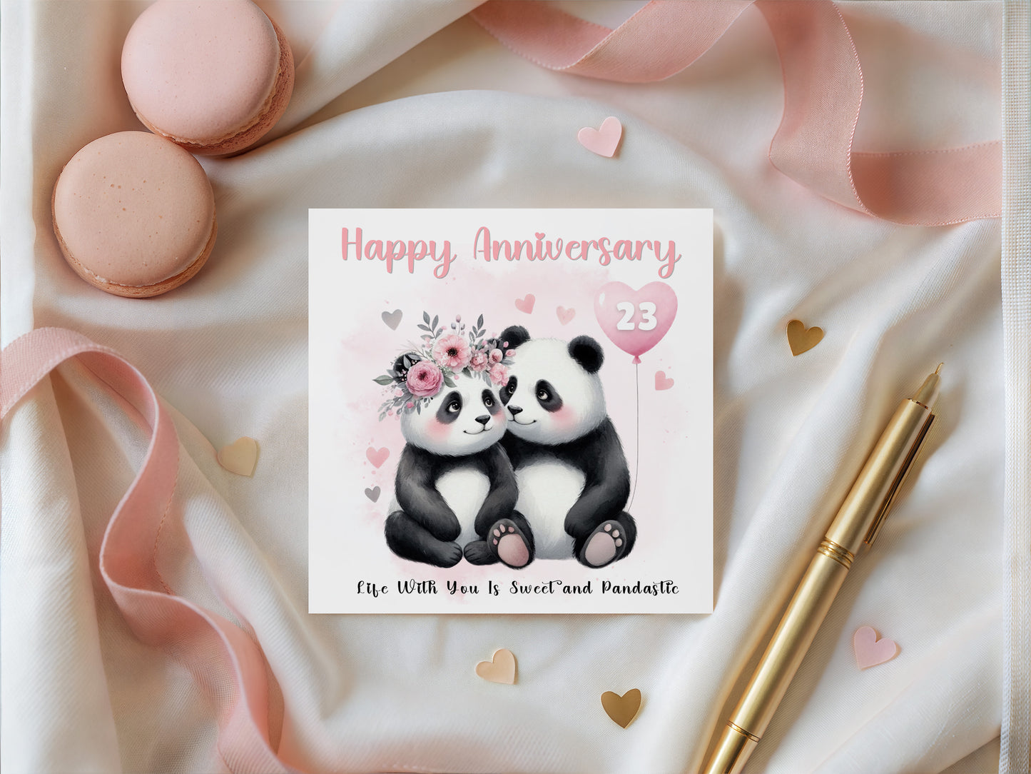 Personalised Panda Couple Anniversary Card - Custom Anniversary Years for Wedding, Dating, Relationship Milestones 1st, 2nd, 20th - For Him, Her, Wife, Husband, Couples - Pink Envelope Included