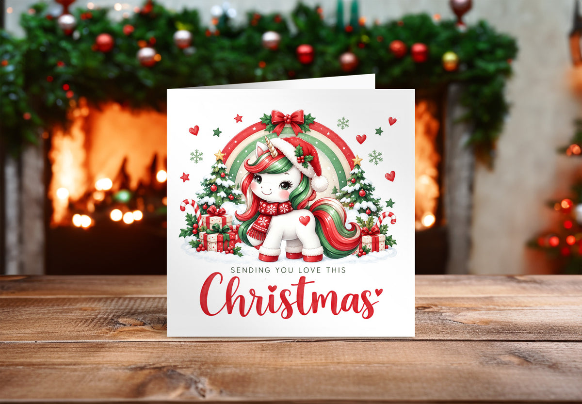 Merry Christmas Card for Girls – Cute Magical Festive Unicorn