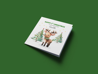 Personalised 1st Christmas Card for Baby Girl – Cute Reindeer Design with Custom Age, Name & Message – 1st, 2nd, 3rd, 4th, 5th, 6th Xmas Card for Daughter, Granddaughter, Niece