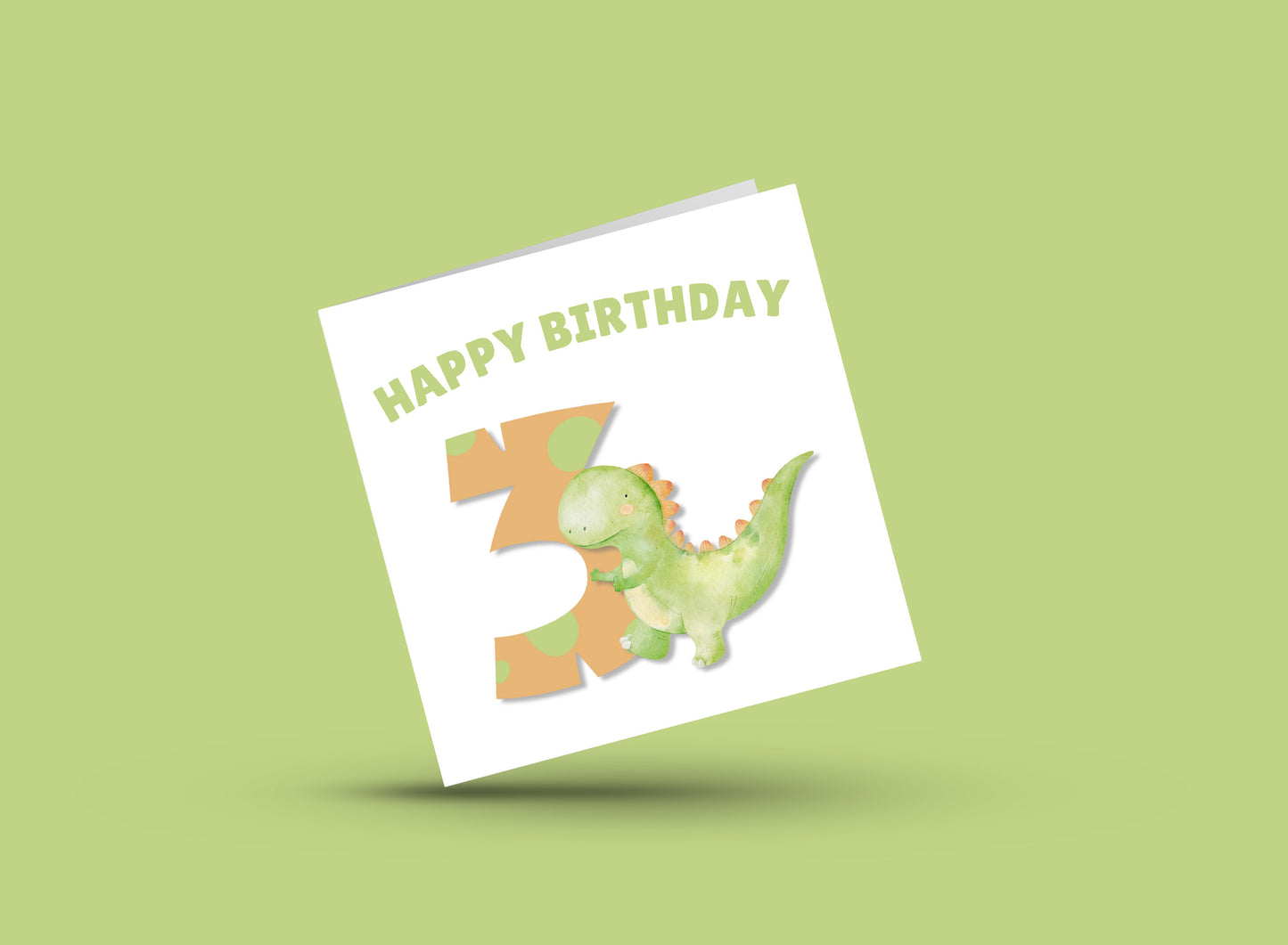 Dinosaur with Big Number 3- 3rd Birthday Card for Toddler - 3 Years Old Birthday Card for Baby Boy, Son, Grandson, Nephew, Children's Birthday Card – Green Envelope Included
