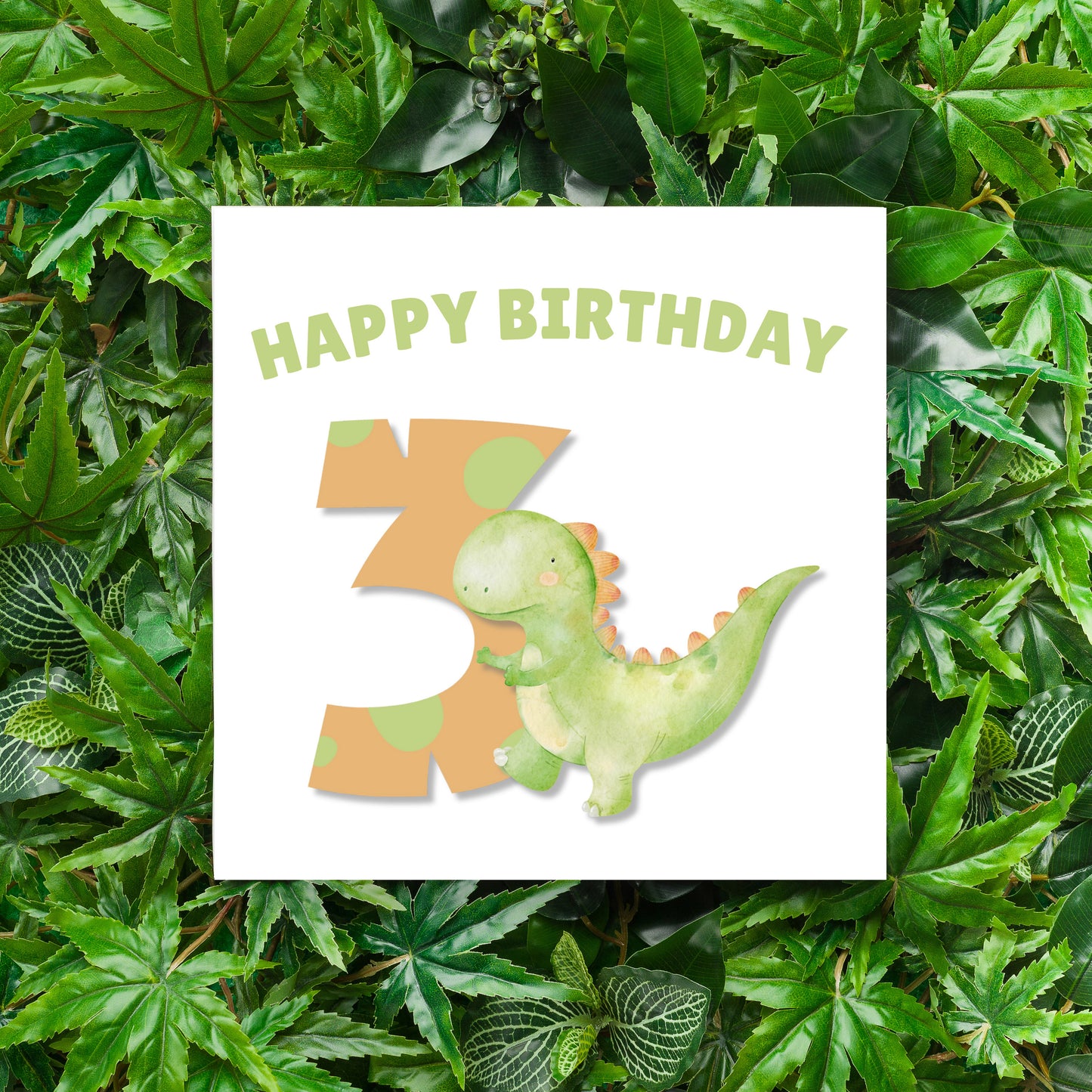 Dinosaur with Big Number 3- 3rd Birthday Card for Toddler - 3 Years Old Birthday Card for Baby Boy, Son, Grandson, Nephew, Children's Birthday Card – Green Envelope Included