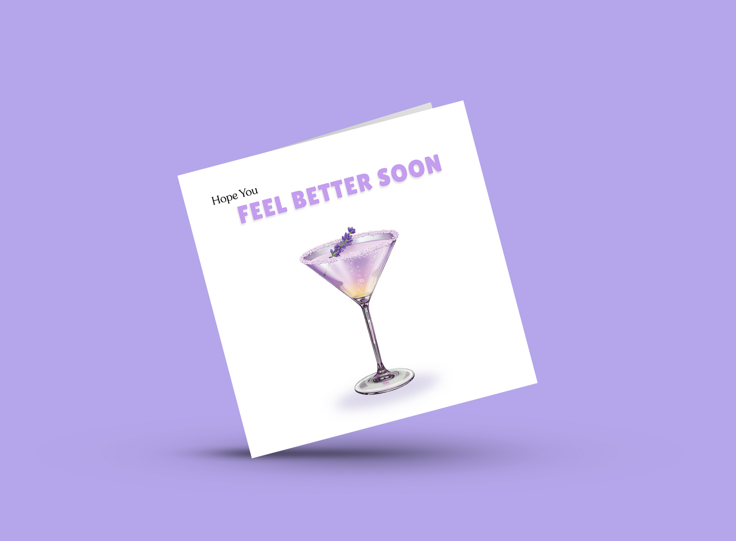 Hope You Feel Better Soon Card - Stylish Lavender Cocktail Greeting Card - Modern Get Well Soon, Thinking of You Card with Lavender/Purple Envelope for Men, Women, Friend and Loved Ones