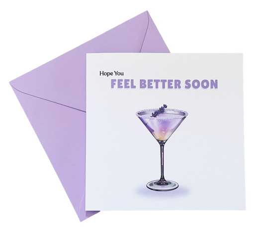 Hope You Feel Better Soon Card - Stylish Lavender Cocktail Greeting Card - Modern Get Well Soon, Thinking of You Card with Lavender/Purple Envelope for Men, Women, Friend and Loved Ones