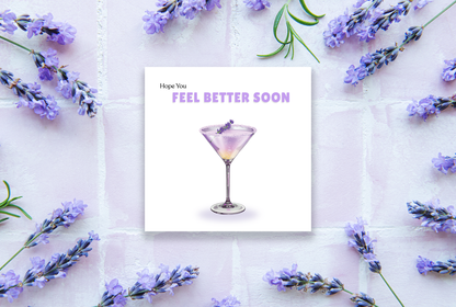 Hope You Feel Better Soon Card - Stylish Lavender Cocktail Greeting Card - Modern Get Well Soon, Thinking of You Card with Lavender/Purple Envelope for Men, Women, Friend and Loved Ones