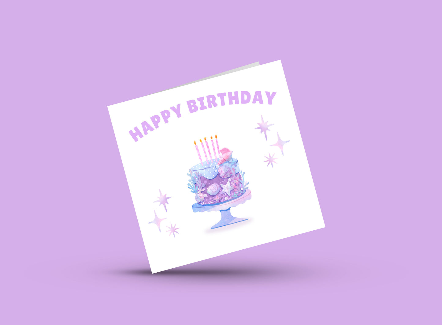 Little Mermaid Cake - Watercolour Style Birthday Folded Card for Girls who loves little mermaid theme, Happy Birthday Card, Birthday Card for Children