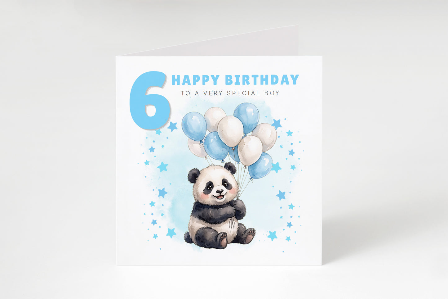 Happy 6th Birthday Card for Boys – Cute Panda Design - Age 6 Years Old Birthday Card for Kids, Children, Boy, Son, Grandson, Nephew– Blue Envelope Included