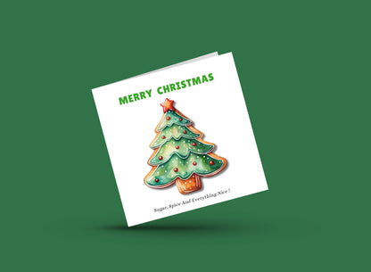 Merry Christmas Card - Gingerbread Xmas Tree Design - Watercolor Style Festive Card for Family, Friends, Coworkers & Loved Ones – Green Envelope Included