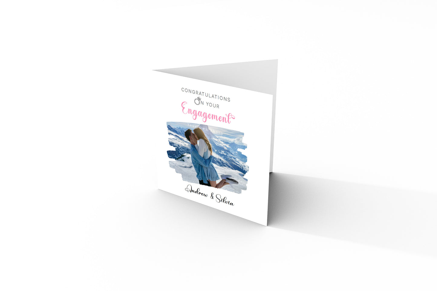 Personalised Photo Engagement Card – Custom Photo & Couple's Names - Brushstroke Photo Frame Design - Congratulations Engagement Card for Newly Engaged Couples - Pink Envelope Included