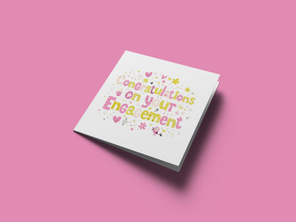 Cute & Fun Engagement Card with Colourful Typography  - Congratulations on your Engagement Card - Engagement Congratulations Card for Newly Engaged Couple - Pink Envelope Included