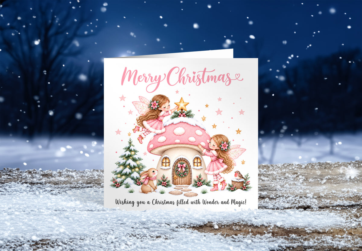 Pink Magical Fairy Christmas Card for Girls