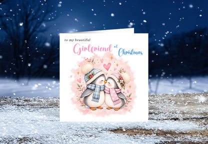 Merry Christmas Card for Girlfriend  – Cute Penguin Couple Christmas Card