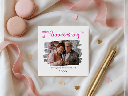 Personalised Photo Anniversary Card - Paintbrush Photo Frame Design - Custom Message, Name & Photo for Wedding, Relationship Milestone, Him, Her, Wife, Husband, Couple - Pink Envelope Included