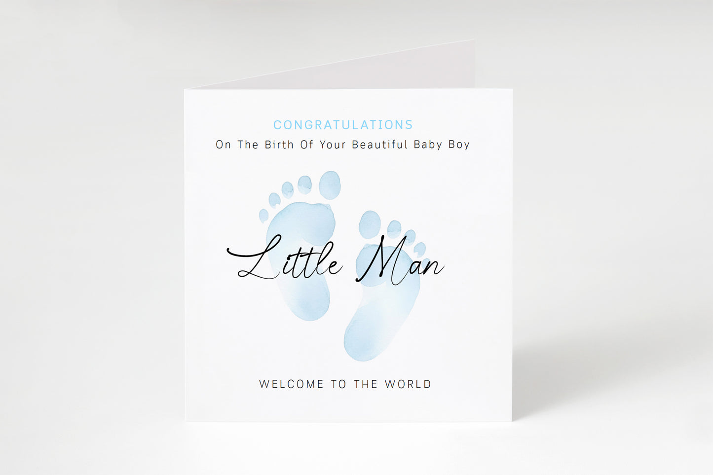 New Baby Boy Card Congratulations for Newborn Boy, Welcome To The World Card, Baby Shower for Son, Grandson, Nephew, Little One - Baby Feet Design - Blue Envelope Included