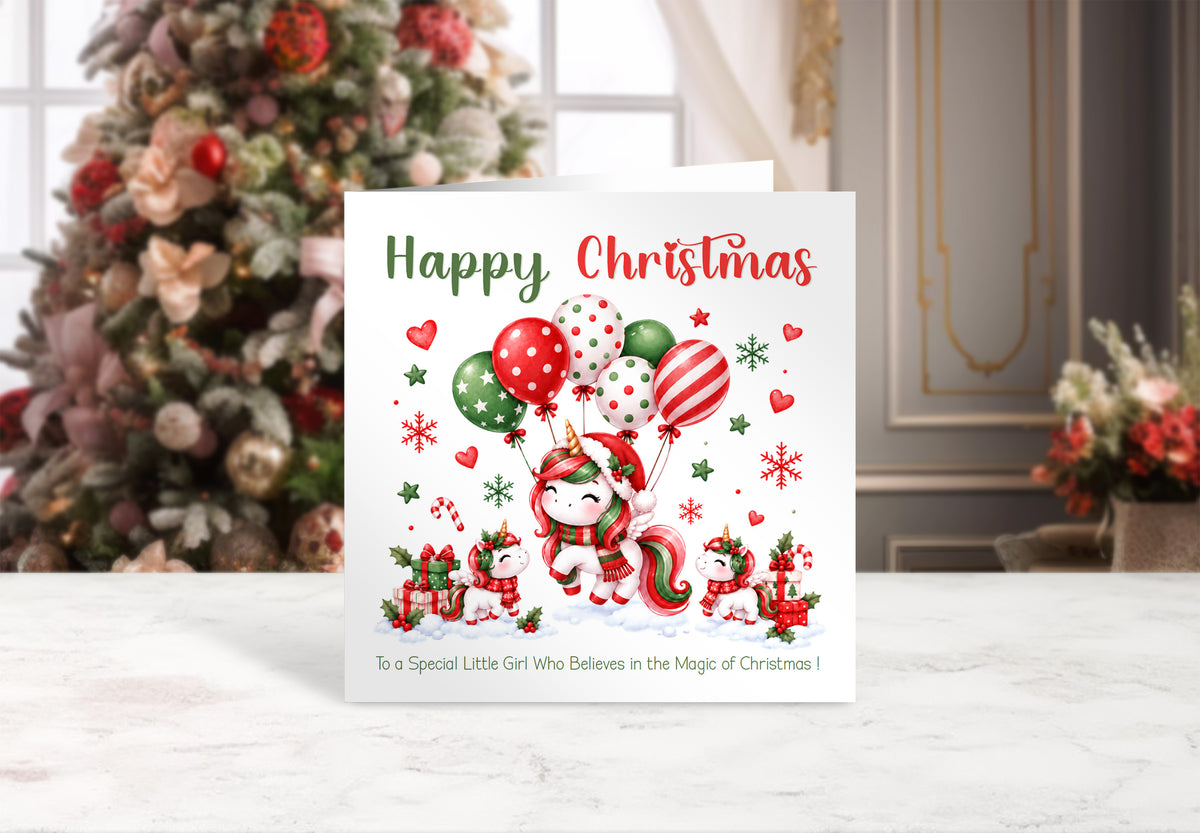 Magical Unicorn Christmas Card – Cute Christmas Card for Girls