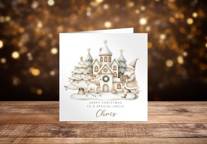 Personalised Beige Christmas Card for Kids – Santa & Reindeer