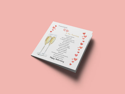 Luxury Champagne Glasses Anniversary Card for Wife - Romantic Anniversary Card for Her, Wedding, Dating, Relationship Milestones 1st, 2nd, 3rd, 5th, 10th, 20th 30th - Gold Envelope Included