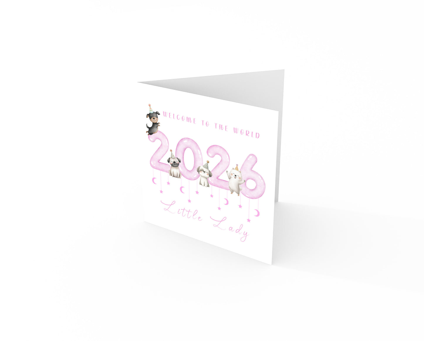 New Baby Girl Card Congratulations for Newborn Baby, Welcome To The World Card, Baby Shower Card for Daughter Granddaughter, Niece, Baby Girl, Little One - Cute Puppy Dogs Design with Pink Envelope