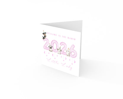 New Baby Girl Card Congratulations for Newborn Baby, Welcome To The World Card, Baby Shower Card for Daughter Granddaughter, Niece, Baby Girl, Little One - Cute Puppy Dogs Design with Pink Envelope