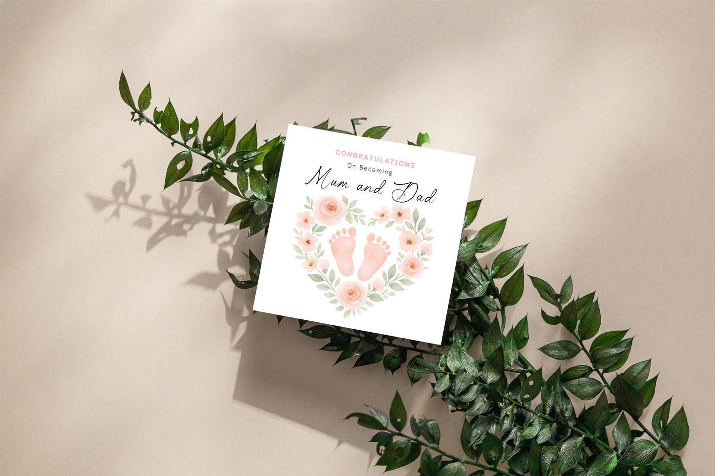 Personalised New Baby Girl Card – Congratulations On Becoming Mum & Dad, Auntie & Uncle, Grandpa & Grandma – Floral Baby Feet design - Pink Envelope Included